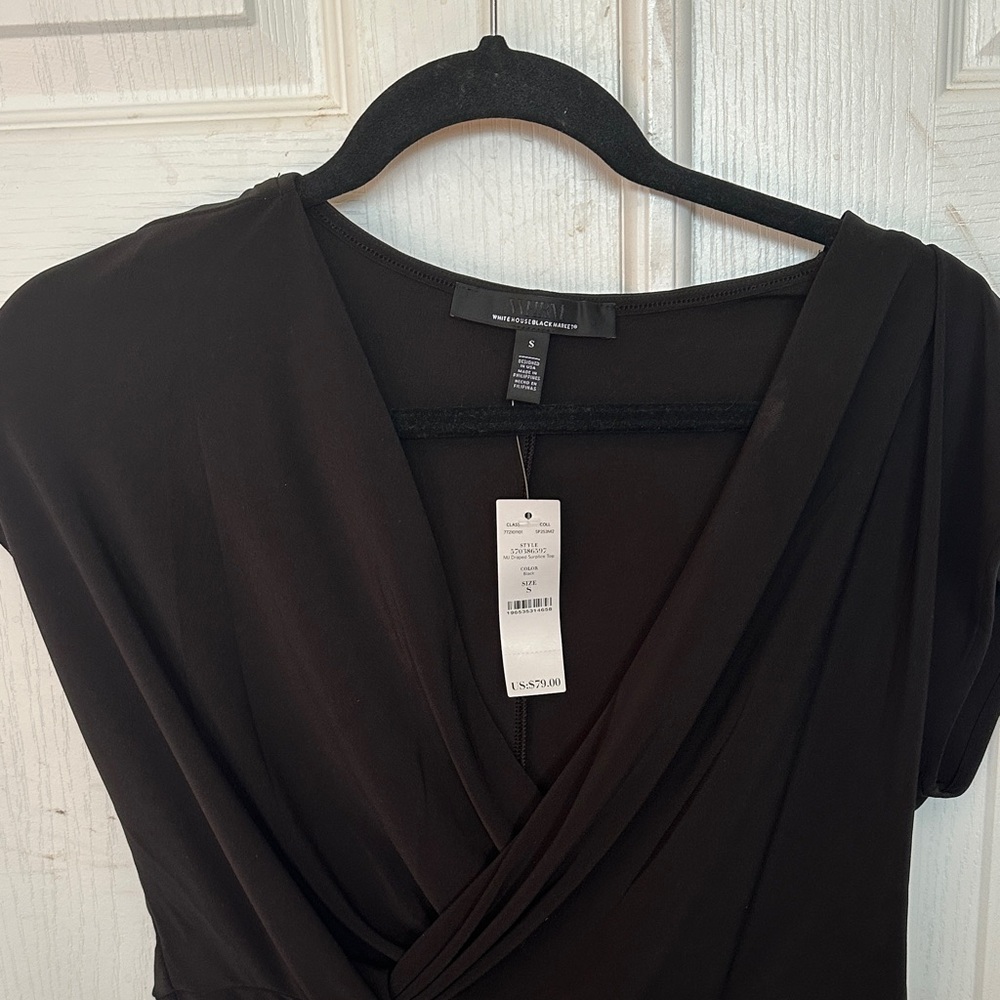 White House Black Market Elegant Black Wrap Blouse - Picture 2 of 5